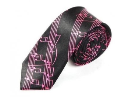 Kravata černá s růžovou partiturou