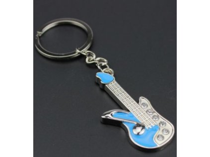 Přívěšek na klíče - kytara s kamínky (modrá)