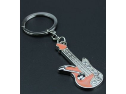 Přívěšek na klíče - kytara s kamínky (růžová)