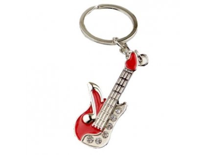 Přívěšek na klíče - kytara s kamínky (červená)