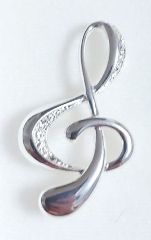 Brož - houslový klíč stříbrný velký