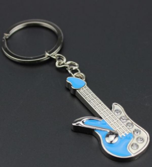 PPT Přívěšek na klíče - kytara s kamínky (modrá)