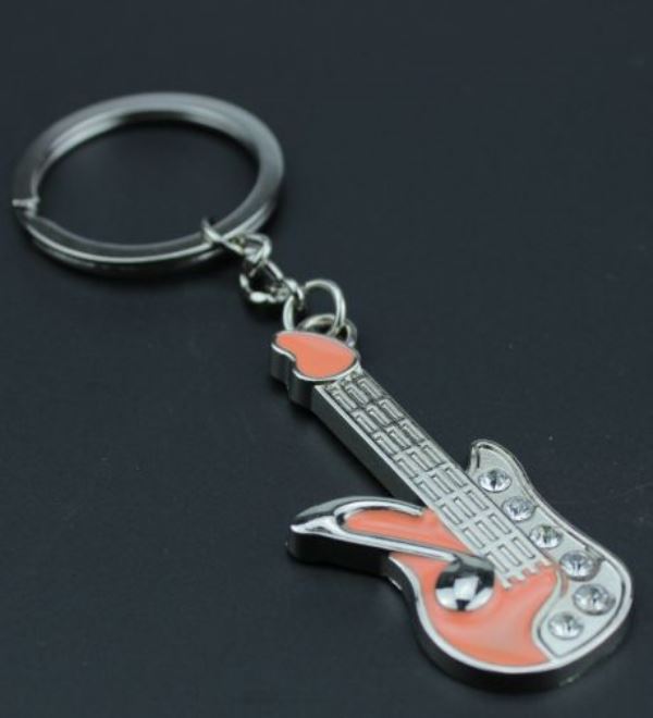 PPT Přívěšek na klíče - kytara s kamínky (růžová)
