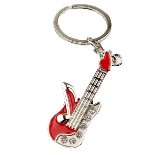 PPT Přívěšek na klíče - kytara s kamínky (červená)