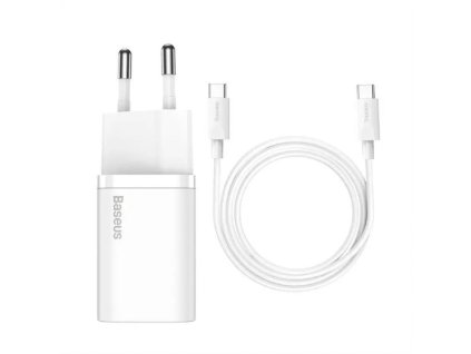 Baseus Super Si rýchlonabíjačka 1C 25W EU + USB-C/USB-C 3A kábel 1m biely