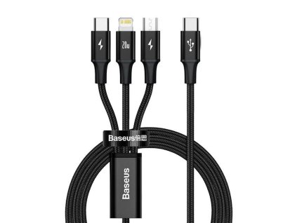 Baseus Rapid Series nabíjací/datový kábel 3v1 USB-C/ (microUSB Lightning PD 20W USB-C) 1,5 m čierny