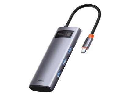 Baseus Metal Gleam Series 5in1 HUB USB-C (USB-C PD 100W, 3* USB 3.0, HDMI) sivá