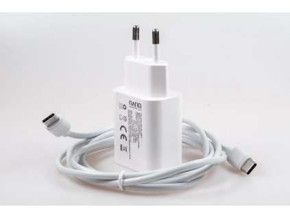 Sieťová nabíjačka Nano Solution USB-C, podpora PD, 1 m kábel, 20 W, biela