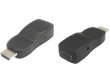 Miniatúrny prevodník HDMI na VGA so zvukovým a napájacím konektorom - čierny