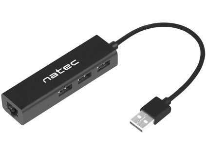 Natec Dragonfly hub, 3x USB 2.0 HUB + RJ45, čierny