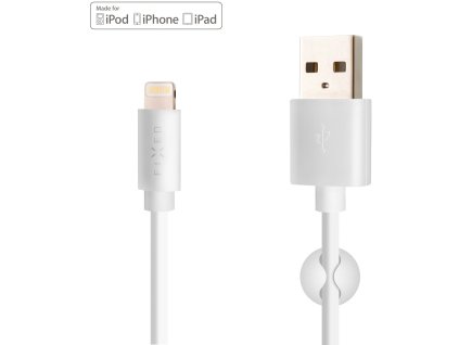 Dlhý dátový a nabíjací kábel FIXED s konektormi USB/Lightning, 2 metre, certifikácia MFI, biely