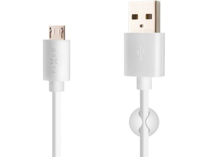 Dlhý dátový a nabíjací kábel FIXED s konektormi USB/micro USB, 2 metre, biely