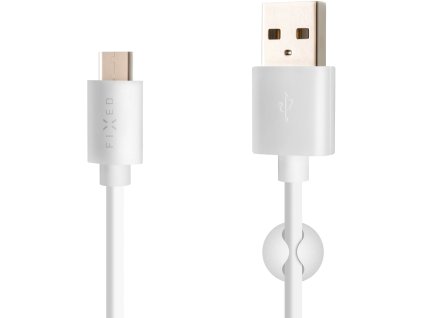 Dlhý dátový a nabíjací kábel FIXED s konektormi USB/USB-C, USB 2.0, 2 metre, biely