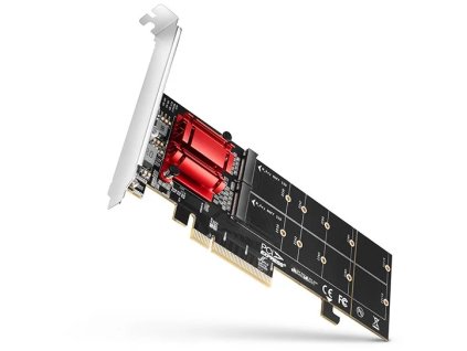 AXAGON PCEM2-ND, radič PCIe x8 - 2x M.2 NVMe M-key slot, RAID, podpora pre dosky bez rozdvojky, vrátane. LP