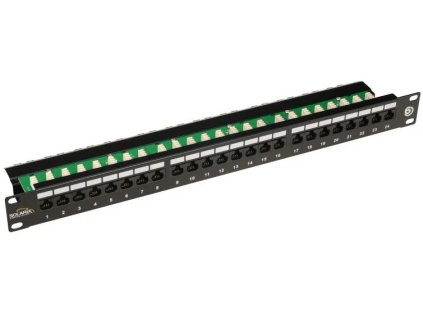 SOLARIX patch panel, CAT6, 24 x RJ45 , UTP, s vyväzovacou lištou, čierny, 1U SX24L-6-UTP-BK