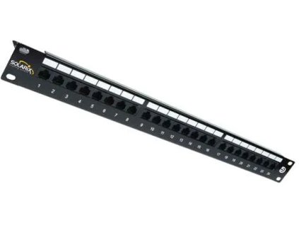 SOLARIX patch panel, CAT5E, 24 x RJ45, UTP s vyväzovacou lištou, čierny, 1U SX24L-5E-UTP-BK