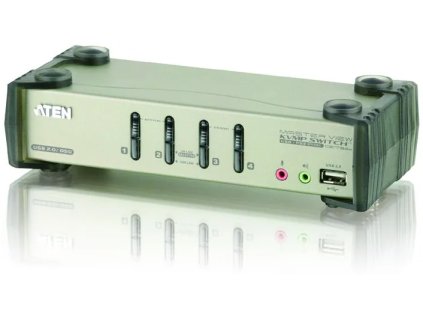 Aten 4-port KVMP USB+PS/2, usb húb, audio, OSD, 1.2m káble CS-1734