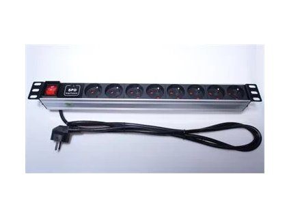 PremiumCord Panel napájací 1U do 19" čierna, 8x230V, prepäťová ochrana, 2m kábel, vypínač PDU-F10G08S/SURGE