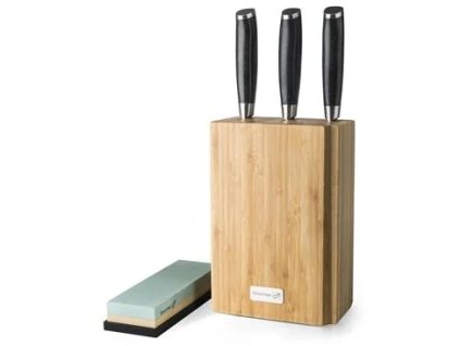 G21 Sada nožov Gourmet Damascus v bambusovom bloku 3 ks brúsnych kameňov
