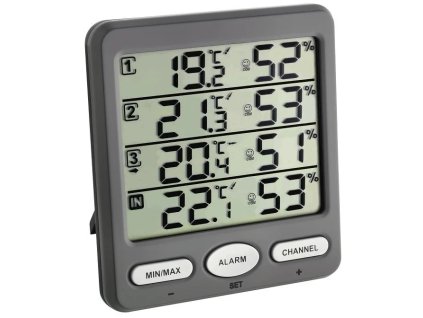 TFA teplomer a vlhkomer s 3 bezdrôtovými senzory 30.3054.10 KLÍMA-MONITOR TFA30.3054.10