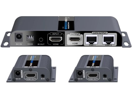 PremiumCord HDMI 1-2 splitter+extender cez CAT6/6a/7, FULL HD, 3D