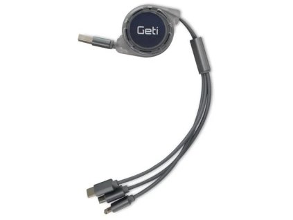 Geti kábel GCU 04 USB 3v1 strieborný samonavíjací