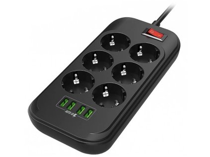 ColorWay CW-CHE64B, 6 zásuviek, 2m, 4x USB
