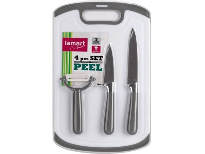 Lamart LT2097 4-dielna súprava nožov, škrabiek a dosiek na krájanie PEEL