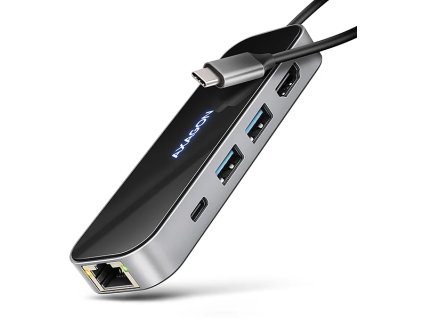 608735 axagon hmc 6gln rozbocovac usb 5gb s 2x usb a usb c hdmi 4k 60hz rj 45 glan pd 100w kabel usb c 20cm