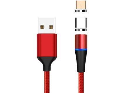 PremiumCord Magnetický nabíjací a dátový kábel micro USB a USB-C 1 m, červený