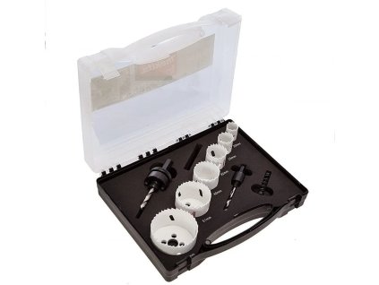 Makita D-47117 sada otvorových píl BiM (so závitom): 19, 22, 29, 38, 44, 57mm 2x adaptér 2x strediaci vrták HSS-G, 10ks