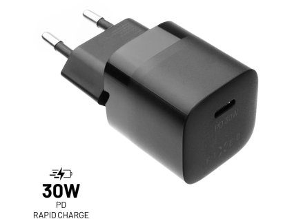 Mini sieťová nabíjačka FIXED s výstupom USB-C a podporou PD, 30 W, čierna