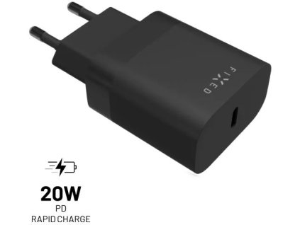 Sieťová nabíjačka FIXED s výstupom USB-C a podporou PD, 20 W, čierna