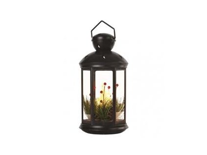 LED dekorácia - vianočný lampáš so sviečkami čierny, 35,5 cm, 3x C, interiérový, vintage