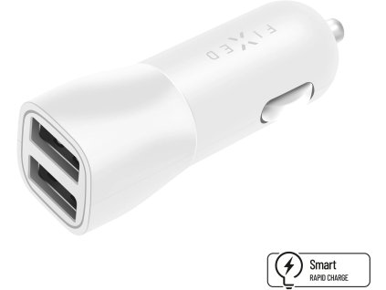 Nabíjačka do auta FIXED s výstupom 2xUSB, 15W Smart Rapid Charge, biela