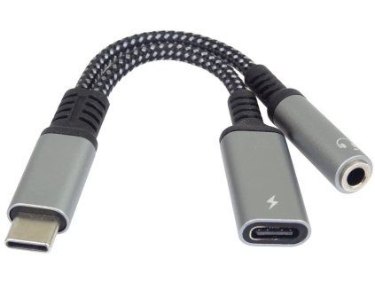 Redukcia PremiumCord USB-C / 3,5 mm jack s čipom DAC + USB-C na nabíjanie 13 cm