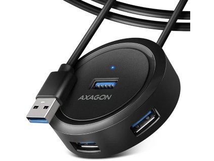 AXAGON HUE-P1AL, 4x USB 3.2 Gen 1 ROUND hub, napájací konektor micro USB, kábel USB-A 1,2 m