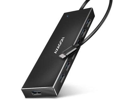 AXAGON HUE-F7C, 7x USB 3.2 Gen 1 ALU FLAT CHARGING hub, napájací konektor micro USB, kábel USB-C 30 cm