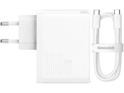 Baseus GaN5 Pro USB-C USB-A 100W rýchlonabíjací adaptér biely