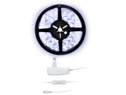 Solight LED svetelný pás s testerom, 5 m, sada s adaptérom 12V, 4,8 W/m, IP20, studená biela