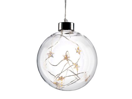 Solight LED sklenená vianočná guľa, 10LED, 2x AA, IP20