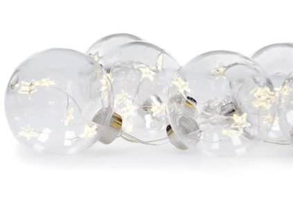 Solight sada LED vianočných gúľ s hviezdami, veľkosť 6cm, 6ks, 30LED, časovač, tester, 3xAA