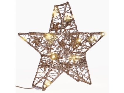 Solight Vianočná hviezda s trblietkami, zlatá, kov, 14x LED, 2x AA