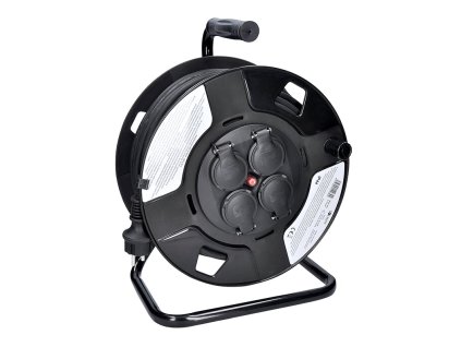 Bubnový predlžovací kábel Solight, 4 zásuvky, vonkajší, 50 m gumový kábel, 3x 1,5 mm2, IP44