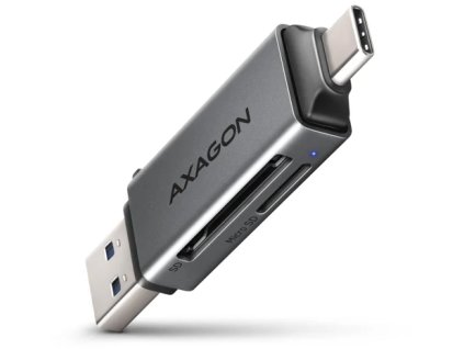 AXAGON CRE-DAC, USB-C + USB-A, 5 Gb/s - MINI čítačka kariet, 2 sloty a lun SD/microSD, podpora UHS-I