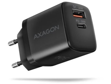 AXAGON ACU-PQ30 Napájacia nabíjačka 30 W, 2x port (USB-A + USB-C), PD3.0/PPS/QC4+/AFC/Apple, čierna