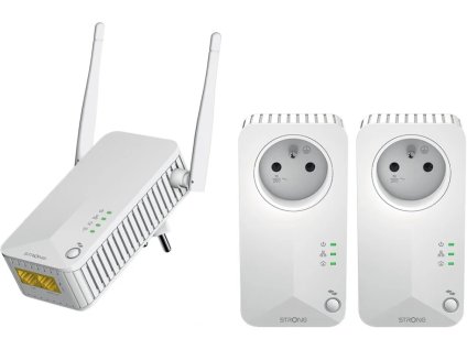 Strong sada 3x Powerline adaptérov WF 600 TRI FR/ Powerline 600 Mbit/s/ Wi-Fi 300 Mbit/s/ 2x LAN/ biela