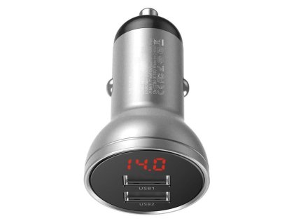 Baseus CCBX-0S Digitálna nabíjačka do auta s displejom 2xUSB 24W strieborná