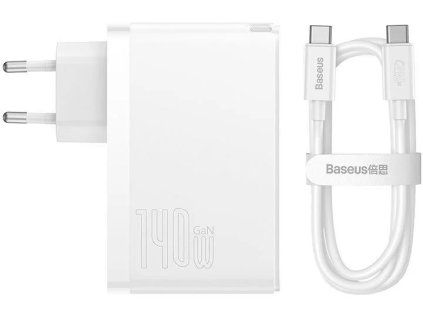 Baseus GaN5 Pro rýchlonabíjací adaptér 2x USB-C + USB-A 140W biely