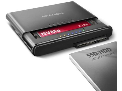 AXAGON ADSA-CC USB-C 10Gb/s - NVMe M.2 SSD a SATA 2,5"/3,5" SSD/HDD CLONE MASTER 2 adaptér